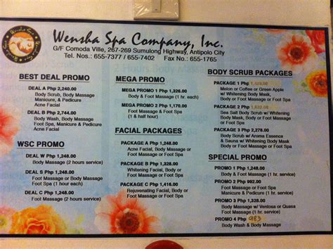 wensha spa timog price list.